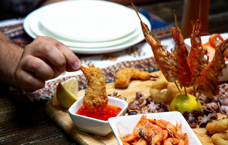 Seafood at the Table at a Restaurant